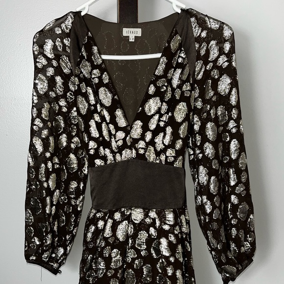 💟 Feraud Vintage Brown and gold shimmery gold dress - Picture 3 of 8